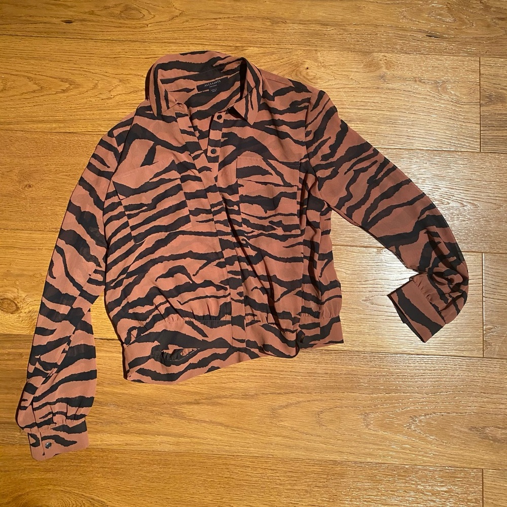 ALL SAINTS TIGER PRINT CROP BLOUSE